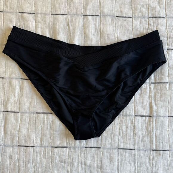 NWT J.Crew Ribbed Cross-Front Cheeky Bikini Bottom Black Size 3X - Picture 4 of 10